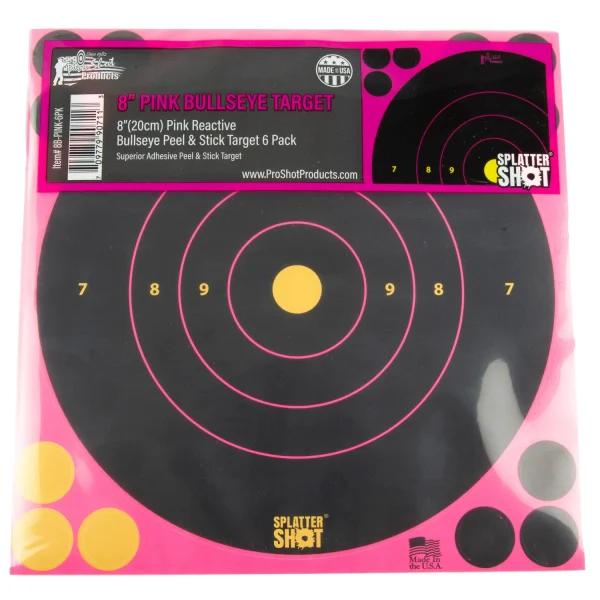 PRO-SHOT 8" PINK BULLSEYE 6PK - Splatter Shot | FrontLine Armoury - Gun shop FL